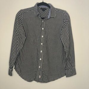 Lands’ End Buffalo Plaid Black White Chambray Accents Button Down Flannel Small